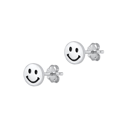 Sterling Silver Post Earring-  Smiley Face