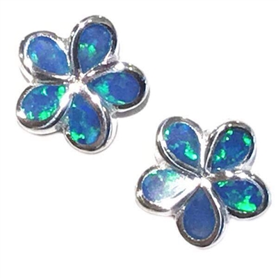 Sterling Silver Post Earrings- Lab Created Opal - Blue