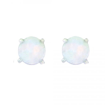 Sterling Silver Post Earrings- Lab Created Opal - White