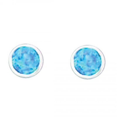 Sterling Silver Post Earrings- Lab Created Opal- Blue