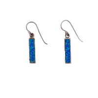 Sterling Silver Dangle Earrings- Lab Created Opal - Blue