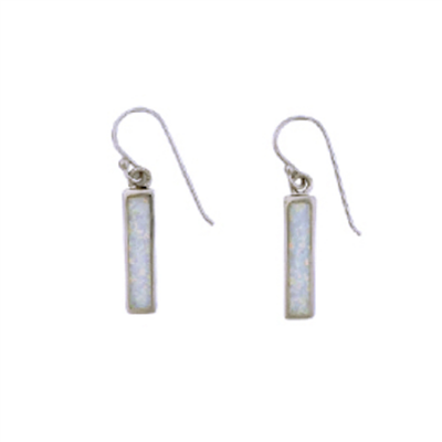 Sterling Silver Dangle Earrings- Lab Created Opal - White