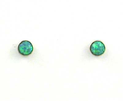 Sterling Silver Post Earrings- Lab Created Opal -Green