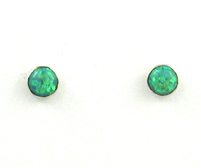 Sterling Silver Post Earrings- Lab Created Opal -Green