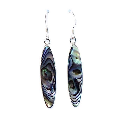 Sterling Silver Dangle Earrings- Abalone- Long Oval