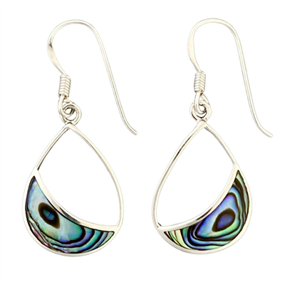 Sterling Silver Dangle Earrings- Abalone- Half Filled Teardrop