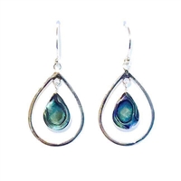 Sterling Silver Dangle Earrings- Abalone Teardrop in Silver Teardrop