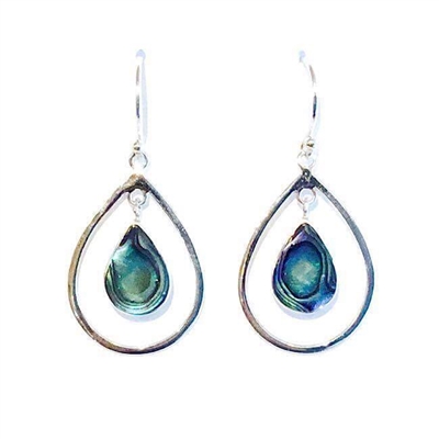 Sterling Silver Dangle Earrings- Abalone Teardrop in Silver Teardrop