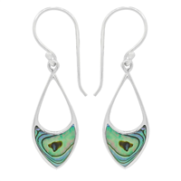 Sterling Silver Dangle Earrings- Abalone- Elongated Diamond