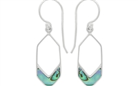 Sterling Silver Dangle Earrings- Abalone- Long Hexagon