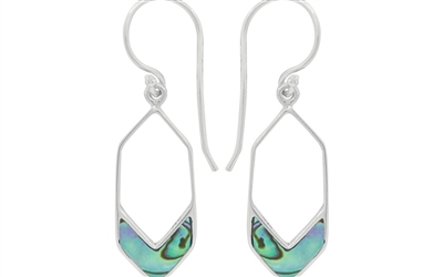 Sterling Silver Dangle Earrings- Abalone- Long Hexagon