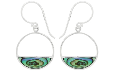 Sterling Silver Dangle Earrings- Abalone- Half Filled Circle