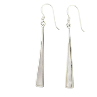 Sterling Silver Dangle Earrings- Mother of Pearl Elongated Triangle