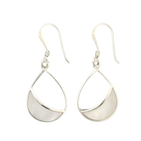 Sterling Silver Dangle Earrings- Mother of Pearl Half Filled Teardrop