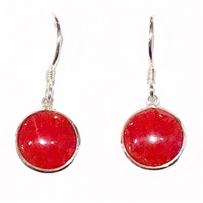 Sterling Silver Dangle Earrings- Red Coral