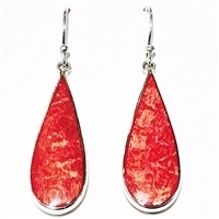 Sterling Silver Dangle Earrings- Red Coral