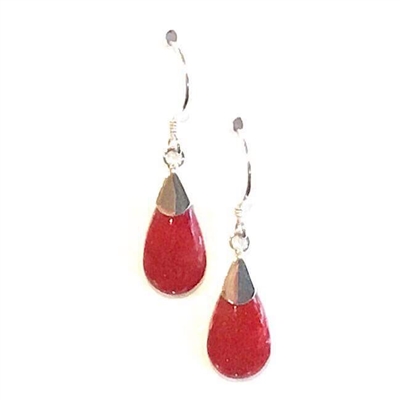 Sterling Silver Dangle Earrings- Red Coral