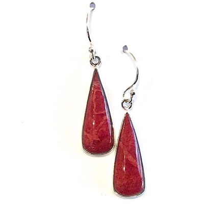 Sterling Silver Dangle Earrings- Red Coral
