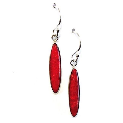 Sterling Silver Dangle Earrings- Red Coral