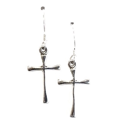 Sterling Silver Dangle Earrings- Cross