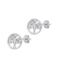 Sterling Silver Post Earrings- CZ studded Tree of Life