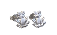 Sterling Silver Post Earrings- Frog with CZ Eyes
