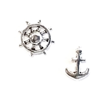 Sterling Silver Post Earrings- Anchor & Captain's Wheel