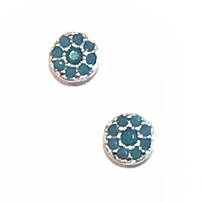 Sterling Silver Tiny Round Post Earrings- Turquoise Cubic Zirconia