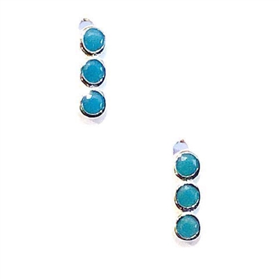Sterling Silver Tiny Bar Post Earrings- Turquoise Cubic Zirconia