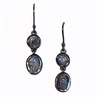 Oxidized Sterling Silver Dangle Earrings- Rough Cut Rainbow Moonstone