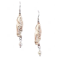 Birch Bark Pearl Dangle Earrings