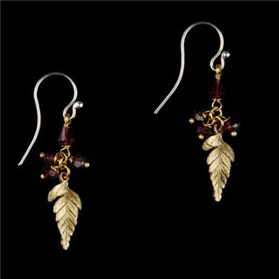 Petite Fern Leaf Earrings with Garnets Dangle