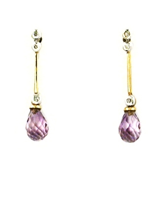 14k Gold Post Dangle Earrings- Amethyst & Diamond