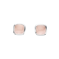 Sterling Silver Post Earrings- Cushion Cut Pink Chalcedony