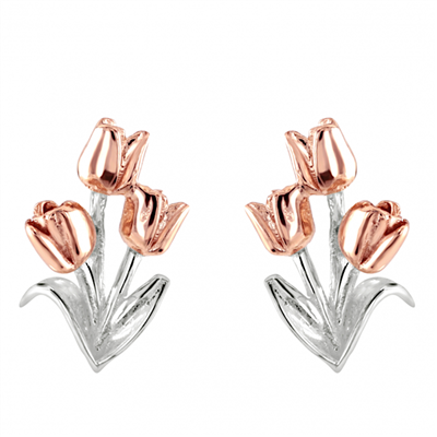 Dew Tulip Rose Gold Plate Stud Earrings