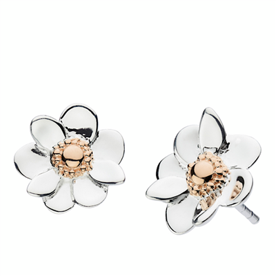 Dew Anemone Flower Rose Gold Plate Stud Earrings
