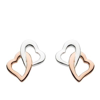 Dew Interlinking Hearts Rose Gold Plate Stud Earrings