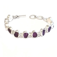 Sterling Silver Link Bracelet- Rough Cut Amethyst