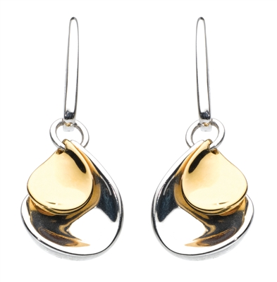 Two Tone "Double Petal" Drop Earrings