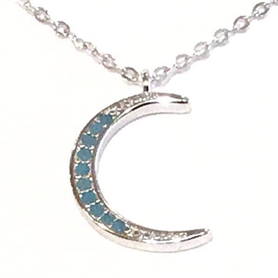 Sterling Silver Necklace- Turquoise Cubic Zirconia Moon
