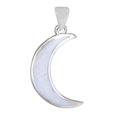 Sterling Silver Pendant- Lab created White Opal- Crescent Moon