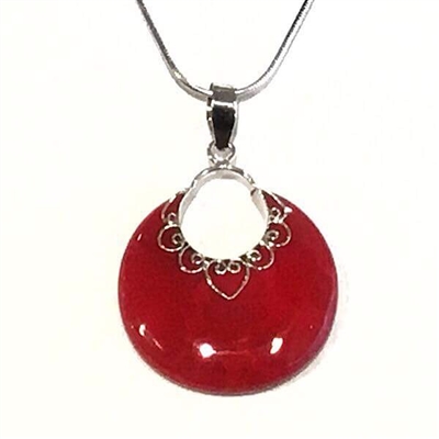 Sterling Silver Pendant- Red Coral