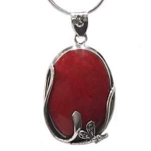 Sterling Silver Pendant- Red Coral