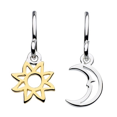 Mixed Metal Sun & Moon Drop Earrings