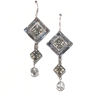 Firefly Earrings- La Dolce Vita Crystal Diagonal Earrings with Dangle-Silver