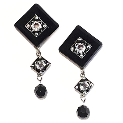 Firefly Post Earrings- La Dolce Vita Diagonal with Dangle -Black & White