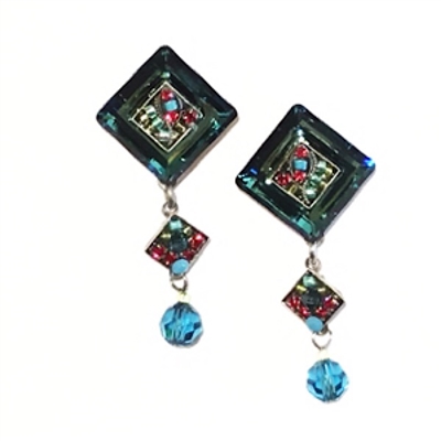 Firefly Post Earrings- La Dolce Vita Diagonal with Dangle- Indicolite Blue