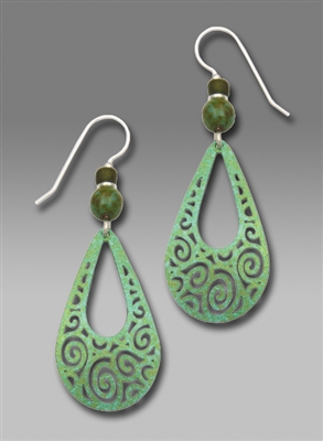 Adajio Earrings - Green Filigree Large Teardrop with Beads