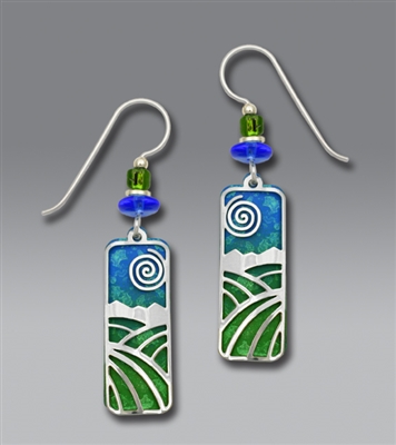 Adajio Earrings - Lush Green & Blue Column 'Landscape' Overlay