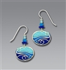 Adajio Earrings - Aqua Blue & Purple Oval with Shiny Silver Tone 'Waves' Overlay